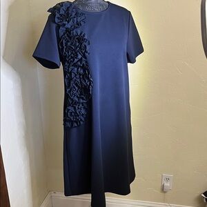 Gracia Navy Dress with Ruffle Accent